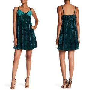 NWT Bobeau Green Velour Velvet Mini Dress Flowy Bow Straps A-line Size XS